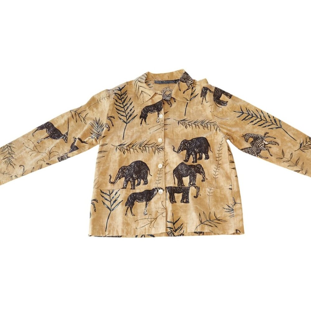 New Identity Animal Print Blazer African Safari Pockets Elephants Womens‎ Medium